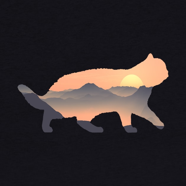 British Shorthair cat Silhouette Sun Mountain Gift by T-shirt verkaufen